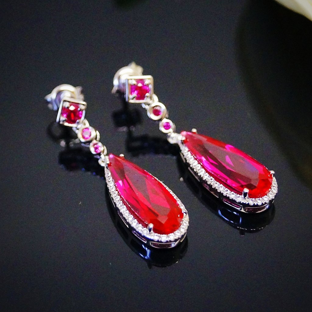 Pure 92.5 Sterling Silver 8.89 Ct Ruby & CZ Dangle Earrings – Enumu